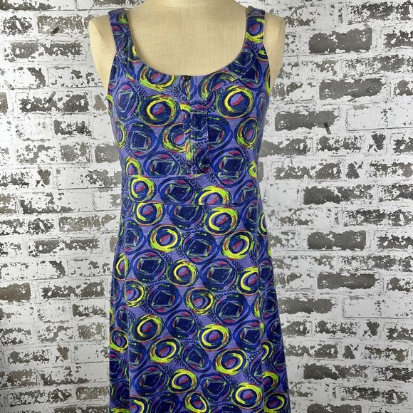 Rei Tank Dress Sz M Indigo Abstract Swirls Knee Length Fit & Flare‎ Stretch - Picture 1 of 13